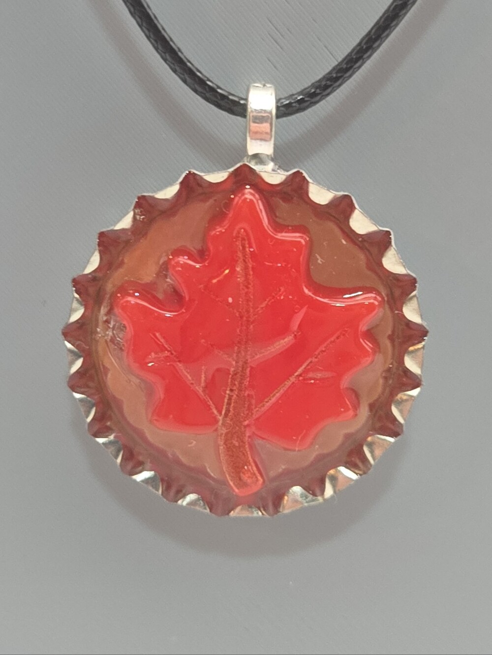 Handmade Maple Leaf Bottle Cap Pendant Necklace